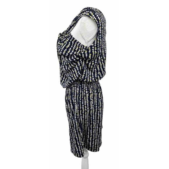 Max Studio Twist Front Halter Dress Blue White Yellow Size Medium - Picture 3 of 13